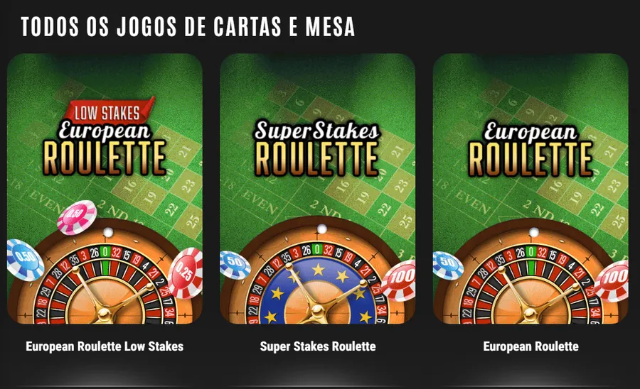 Lobby do 888 Casino no computador, com 3 roletas: European Roulette Low Stakes, Super Stakes Roulette e European Roulette