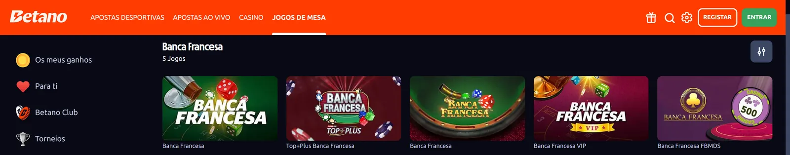 As 5 mesas de Banca Francesa online da Betano, da Darwin, da Playtech e da FBMDS