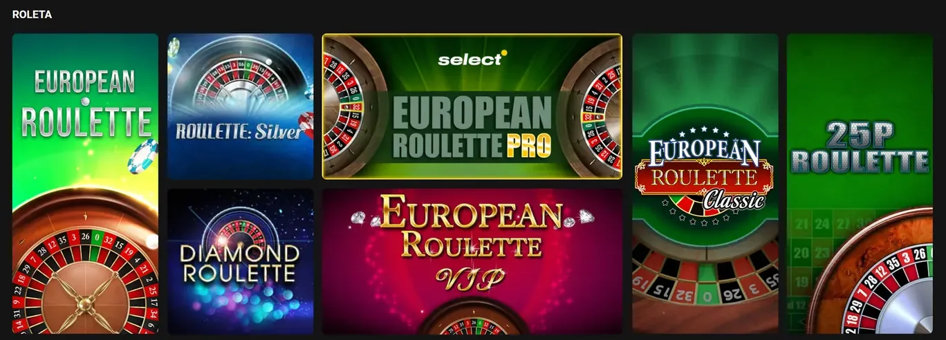 Grelha Roleta da página Jogos de Mesa da Bwin: 7 roletas, entre elas European Roulette VIP, European Roulette Pro e 25P Roulette
