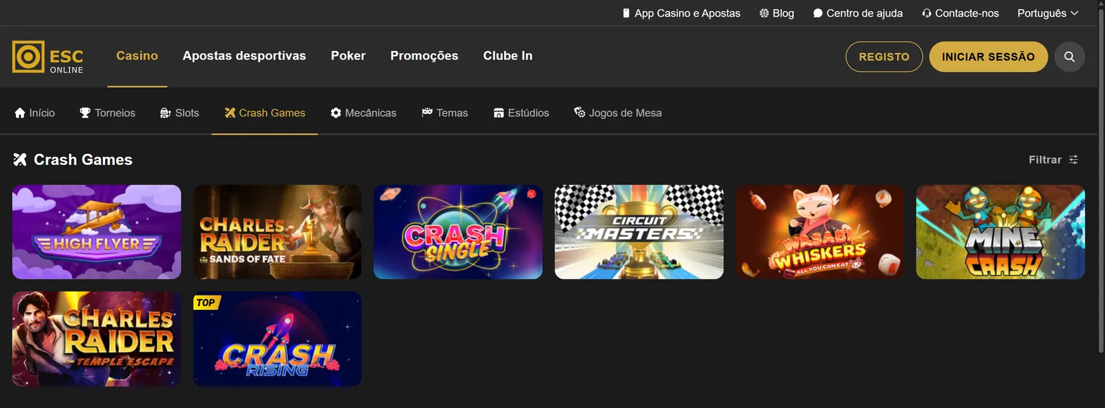 Os 8 crash games do ESC Online Casino, com o High Flyer, o Mine Crash e o Crash Rising