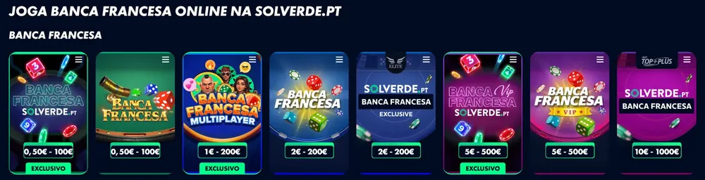 As 8 mesas de Banca Francesa da Solverde.pt, com limites de 0,50 € a 1.000 €
