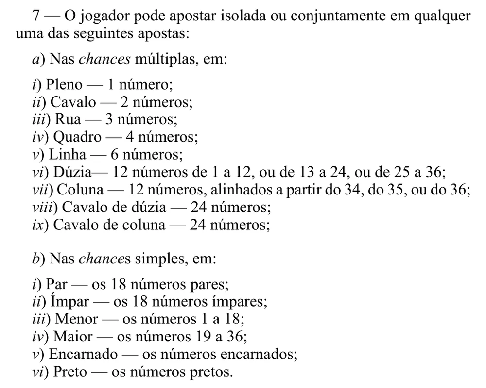 Regra 7 do Regulamento n.º 804/2015: as apostas da roleta americana online, do pleno ao cavalo de coluna e às seis chances simples