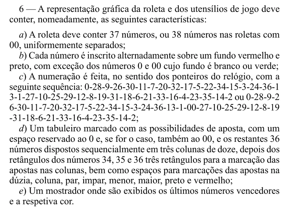 Regra 6 do Regulamento n.º 804/2015: a roleta americana online pode ter 37 números ou 38 com o 00, com a ordem dos números e o tabuleiro com espaço para o 0 e o 00
