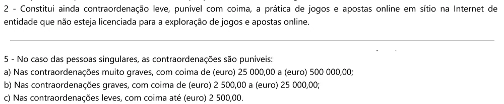 Artigo 58.º, n.º 2, e artigo 61.º, n.º 5, do RJO: jogar no site de uma entidade sem licença é contraordenação leve, com coima até 2.500 euros para pessoas singulares